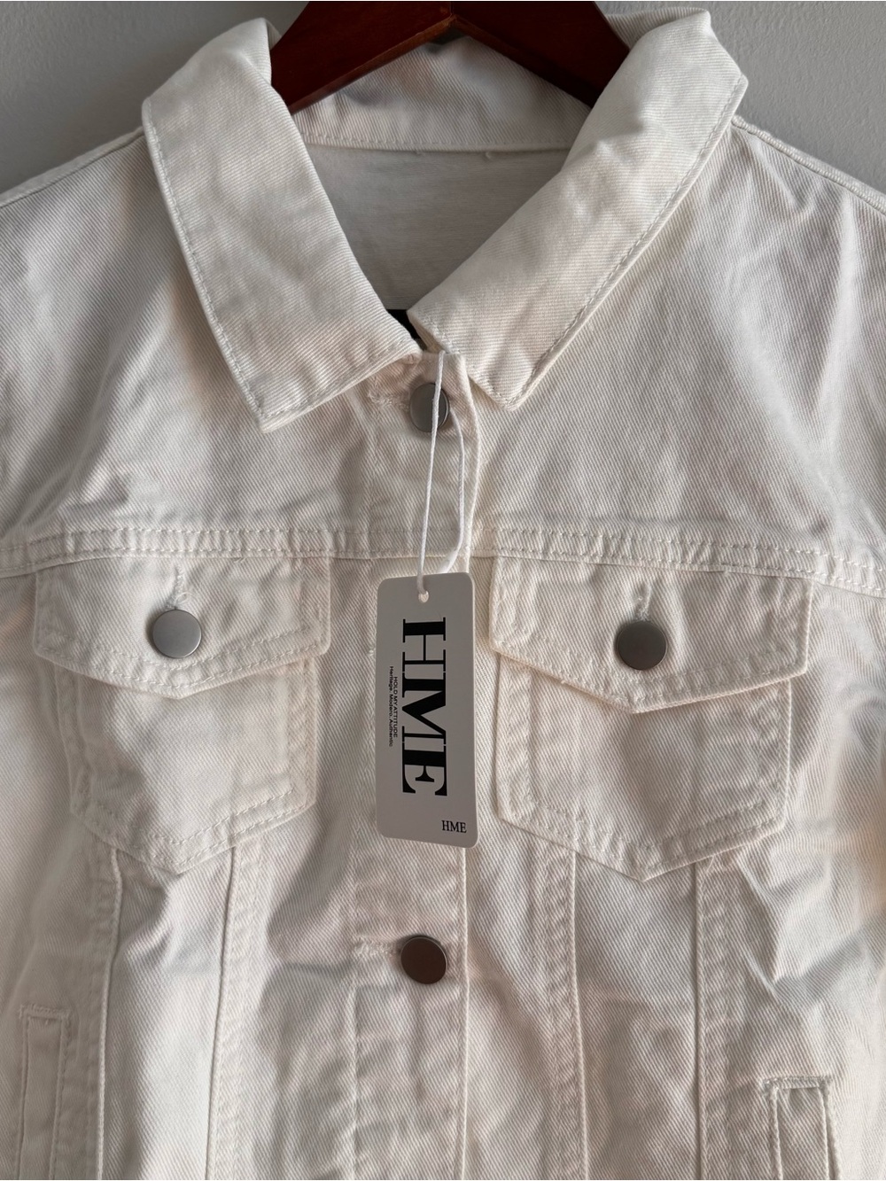 Cropped Cream Denim Jacket - Women's Lightweight Jean Jacket - Picture 4 of 6